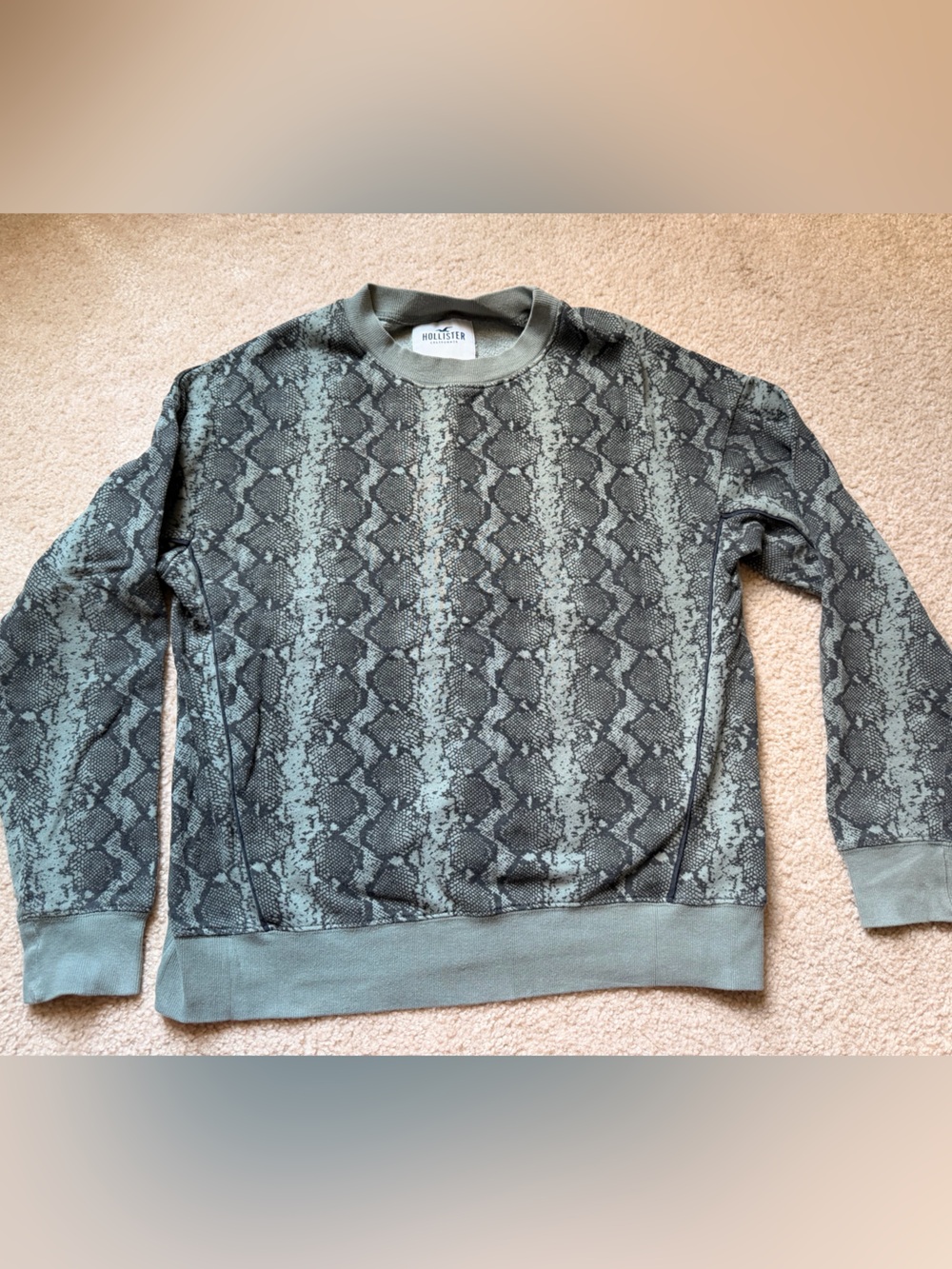 Hollister Green Snake-Print Crewneck Sweater